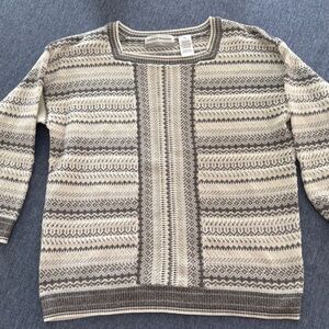 Alfred Dunner Women's Petite 3/4  Sleeve White & Silver Stretch Sweater Size PS